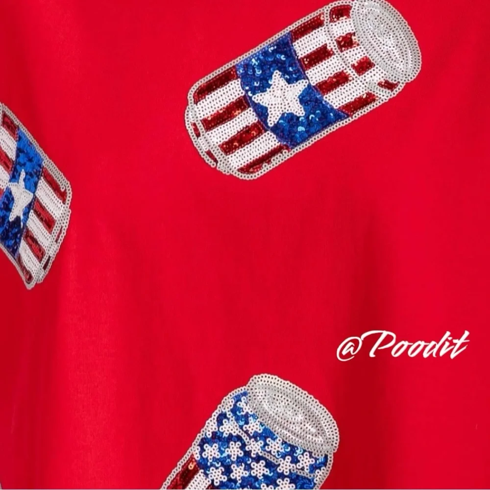 FANTASTIC FAWN patriotic red tunic “cans” dress S M L - Picture 4 of 9